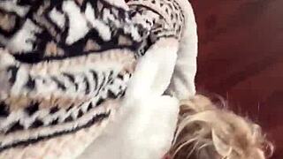 Horny couple fucks in elevator after bar party. They get caught in public outdoor spot