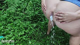 Chubby BBW Receives Anal Enema In Public Park During Doggy Style Sex