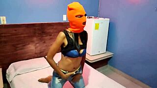 my brunette stepsister celebrates halloween in bed, shaking sexy and getting naked