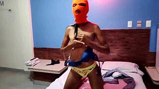 my brunette stepsister celebrates halloween in bed, shaking sexy and getting naked