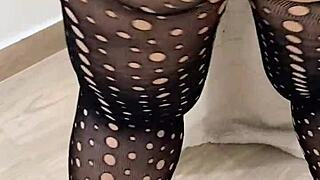 mature blonde seduces with lingerie in homemade scene.