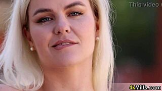 This big-boobed blonde milf feels neglected. She masturbates with her fingers.