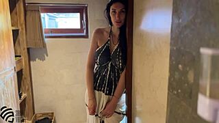 brunette amateur gives blowjob in shower leading to facial and orgasm