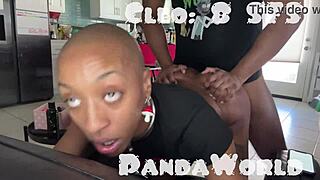 Bald ebony slut with small waist screams as her asshole gets destroyed by big black cock!