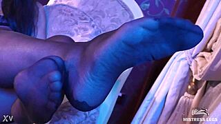 Sexy goddess in black pantyhose teases with feet and heels 💋