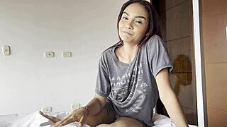 Skinny girl cheats with boyfriend's friend in femdom fun