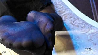 Sexy goddess in black pantyhose teases with feet and heels 💋