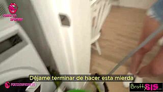 hermanastra gets stuck in taboo laundry fun 😏 - spanish subtitles