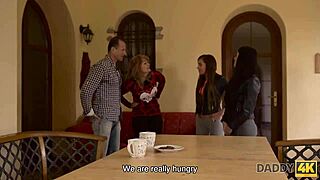 daddy4k handsome man and two dazzling teen 18+s relax in the living room