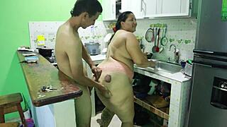 Girlfriend's sister enjoys rough missionary in kitchen with big cock