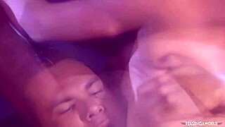 confident brunette seduces man for cum on face.