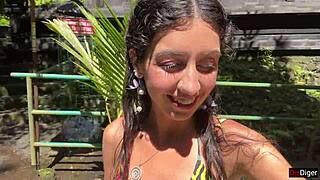 cum on face in public locker room and cumwalk at the waterfall