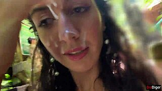 cum on face in public locker room and cumwalk at the waterfall