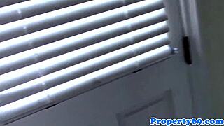 lingerie realtor stripping for commision, clothes ripped in office pov