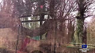 Intense Bus Sex With Voyeur Observing Young Brunette