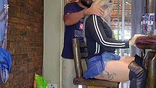 Hot Blonde Cheats at Gym, Squirting in Intense Close-Up