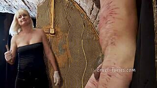Cruel Blonde MILF Whips Guy's Cock with Brutal Pain