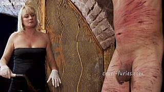 Cruel Blonde MILF Whips Guy's Cock with Brutal Pain