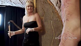 Cruel Blonde MILF Whips Guy's Cock with Brutal Pain