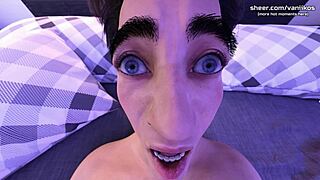 Petite Nerdy Asian Teen Rides Big Dick and Gets Pussy Creampied in 3D Game 😍