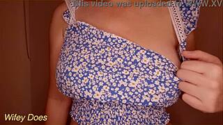 Hot milf licks her own nipples in homemade video