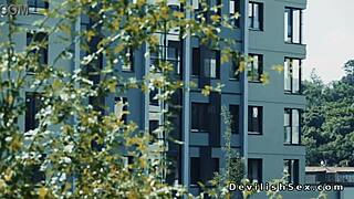 busty asian babe rides that big cock biker right in the warehouse