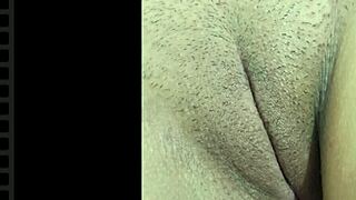 jade's beautiful shaved pussy glistens in the close-up homemade video