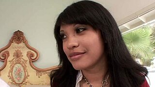 Can this mixed ebony asian teen handle white cock?