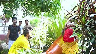 Desi mallu bhabhi enjoys hardcore sex in various positions with four local desi boys during her alone time at home gangbang?