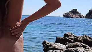 dominant couple peeing on each other at nudist beach during public blowjob 😈🌊