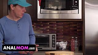 Bored housewife interacts with young boy.