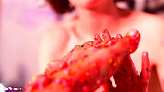 Making Her Feet Totally Messy With Spit And Food In This Fetish Scene