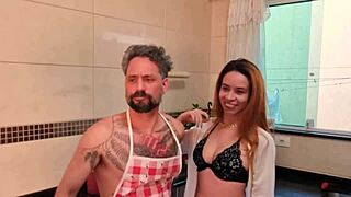 I cooked for my neighbor and her daughter, ending up fucking both in the kitchen