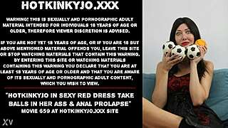 HOTKINKYJO IN SEXY RED DRESS TAKE BALLS IN HER ASS & ANAL PROLAPSE