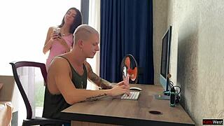 a cuckold husband cleans up the creampie from his wife's pussy after her rough sex with multiple lovers