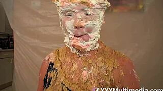Two Blondes Get Wet Messy Pie Each Other in Face!