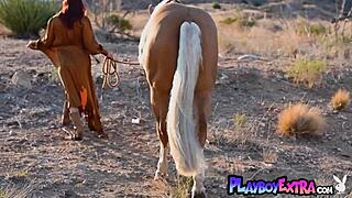 petite big boobed redhead beauty odette fox reveals her pussy on horseback