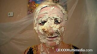 Two Blondes Get Wet Messy Pie Each Other in Face!