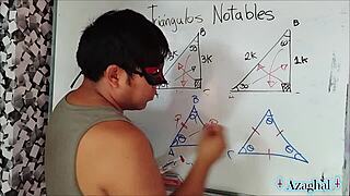 Erotic university student explores trigonometry in sexy bedroom session