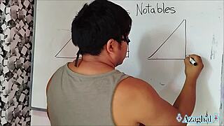 Erotic university student explores trigonometry in sexy bedroom session