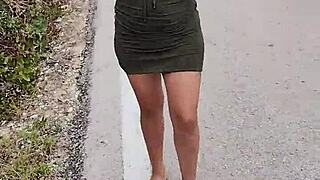 Puta showing ass and tits on public mexican road.