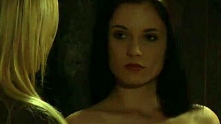 Look at this perfect curvy pale white lesbian slave getting touched and fingered so hard