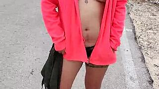Puta showing ass and tits on public mexican road.