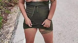 Puta showing ass and tits on public mexican road.