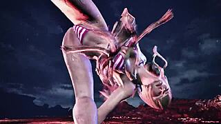 Lili explores bikini mod in TK8 Ryona game