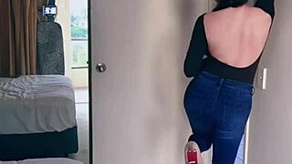 Pretty Asian ladyboy strips jeans, flaunts big boobs