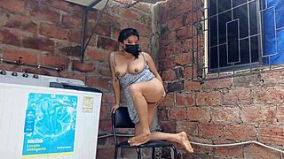 my slutty neighbor in the yard flashing her pussy under the dress