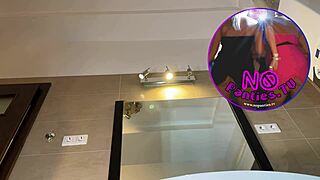 Hot Skinny Long Hair Blonde Wife Has A New Blue Super Short Miniskirt And Under It She Has White Cotton Panties