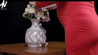 hey, pregnant wife in red dress cheating with vali savage 😏 loreen red bounces boobs rough