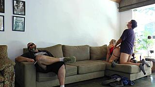 Unfaithful Wife Fucking Friend Next To Cuckold